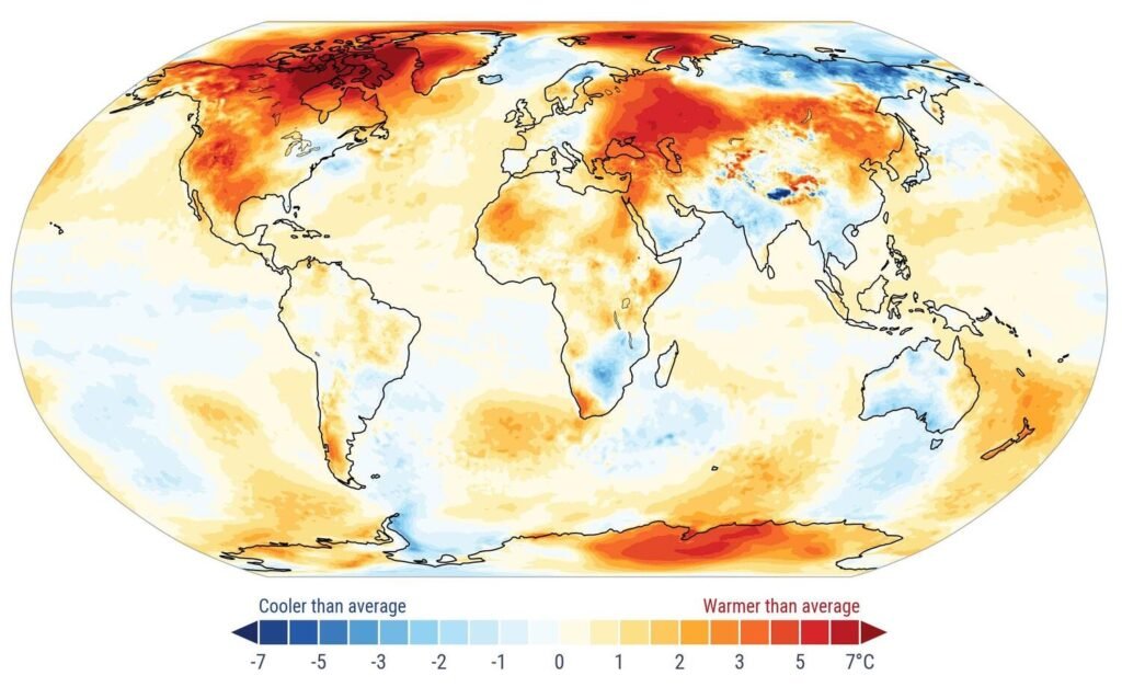 Anomalías de la temperatura del aire en superficie en el mes de noviembre.