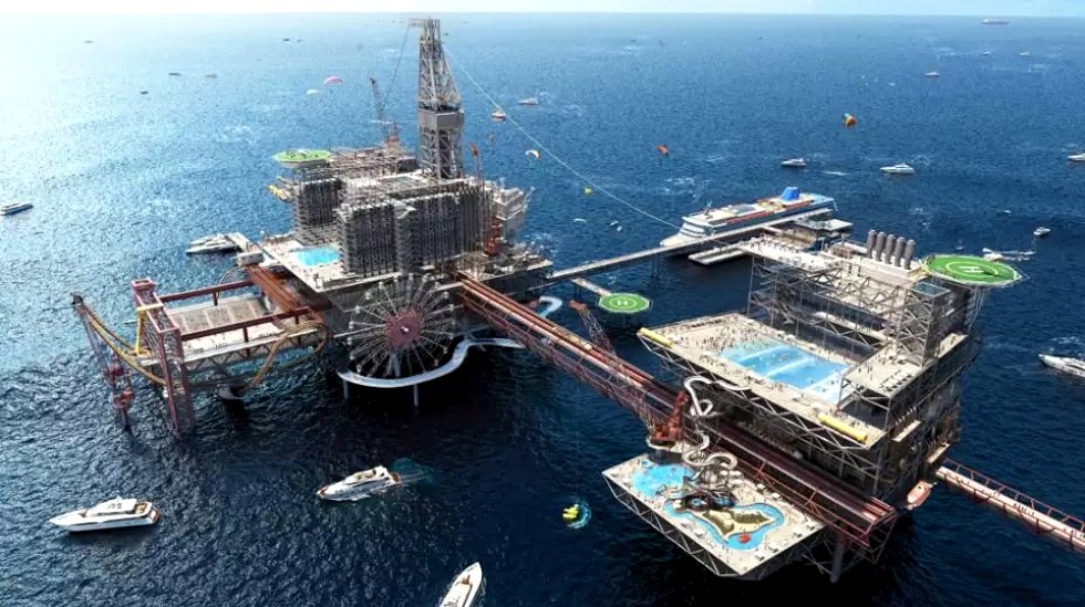 Así será 'The Rig', el parque extremo sobre plataformas petroleras en Arabia Saudita.