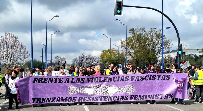 Miles de feministas 'trenzan' resistencias feministas en las calles de Sevilla.