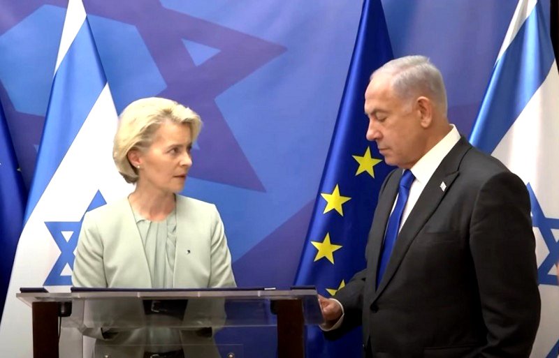 Rueda de prensa de Von der Leyen y Netanyahu tras su encuentro del 13 de octubre de 2023.