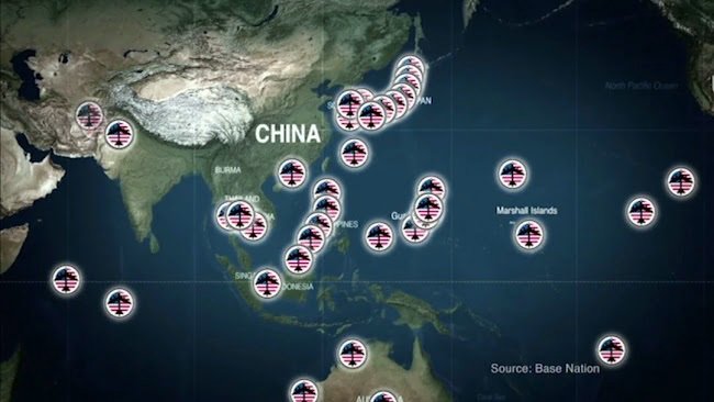 Bases militares estadounidenses que rodean China.