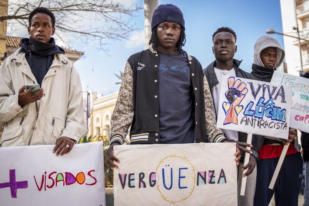 Manifestantes en la marcha del Tarajal, en el 11 aniversario de las muertes en esa frontera.