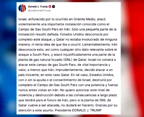 Mensaje de Donald Trump en su red social.