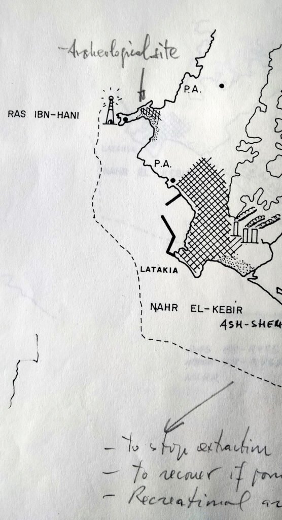 Esquema del área de Ugarit /Ras ibn-Hani, al norte de la costa siria.