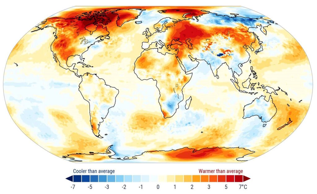 Anomalías de la temperatura del aire en superficie en el mes de noviembre.