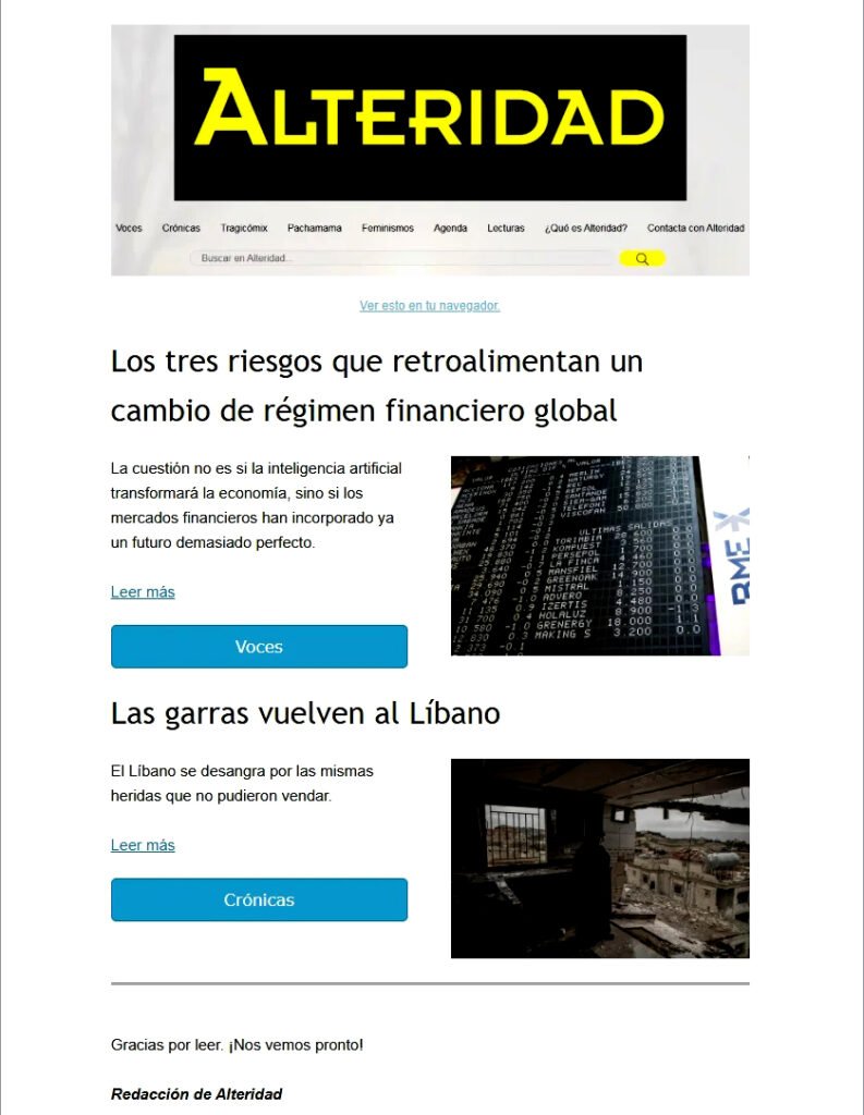 ¿No quieres perderte nada? Suscríbete al Boletín de Alteridad. contacto@alteridad.es.