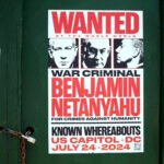 Cartel de denuncia contra Benjamin Netanyahu en el Bronx, Nueva York.