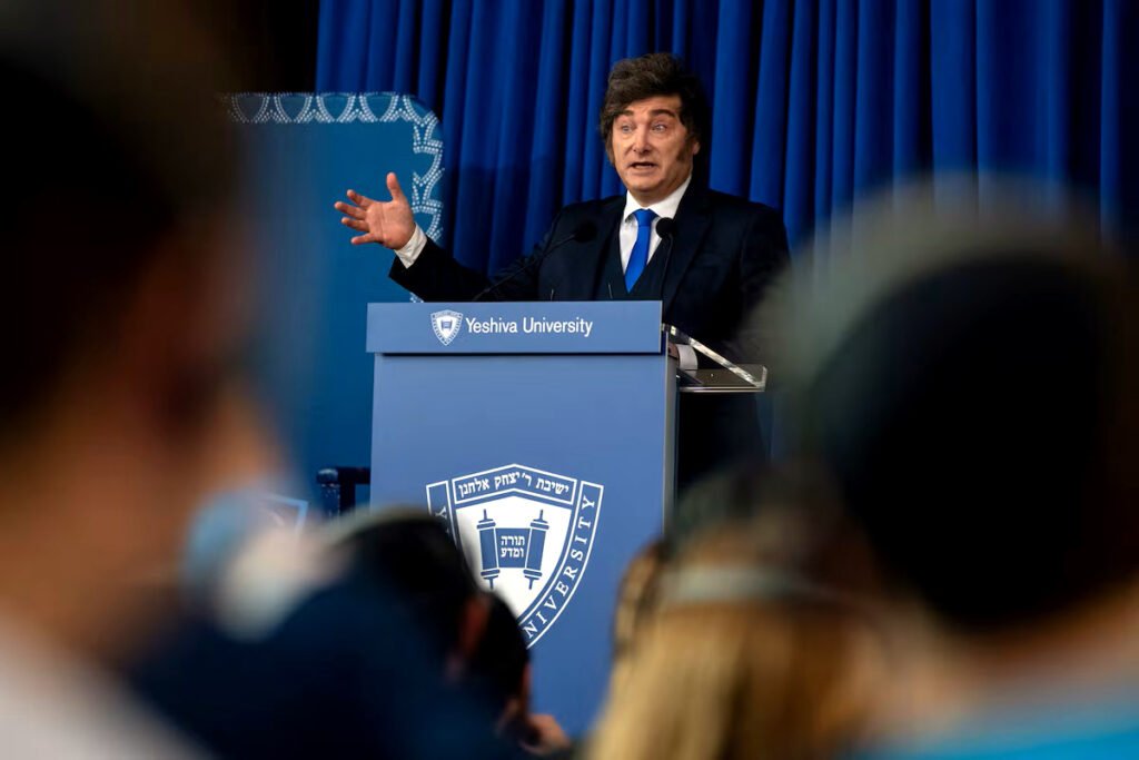 Javier Milei en la Universidad Yeshiva, en Manhattan, Nueva York.