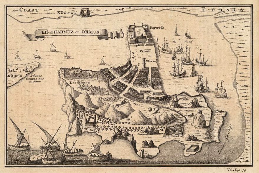 Ormuz en una carta de navegación de hace varios siglos.