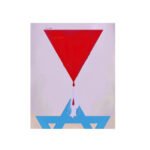 Representación de un triángulo rojo invertido goteando y derritiendo la esvástica sionista de David que ondea en la bandera de Israel.