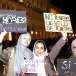 Tres feministas musulmanas en la manifestación de Soria del 8 de marzo de 2018.