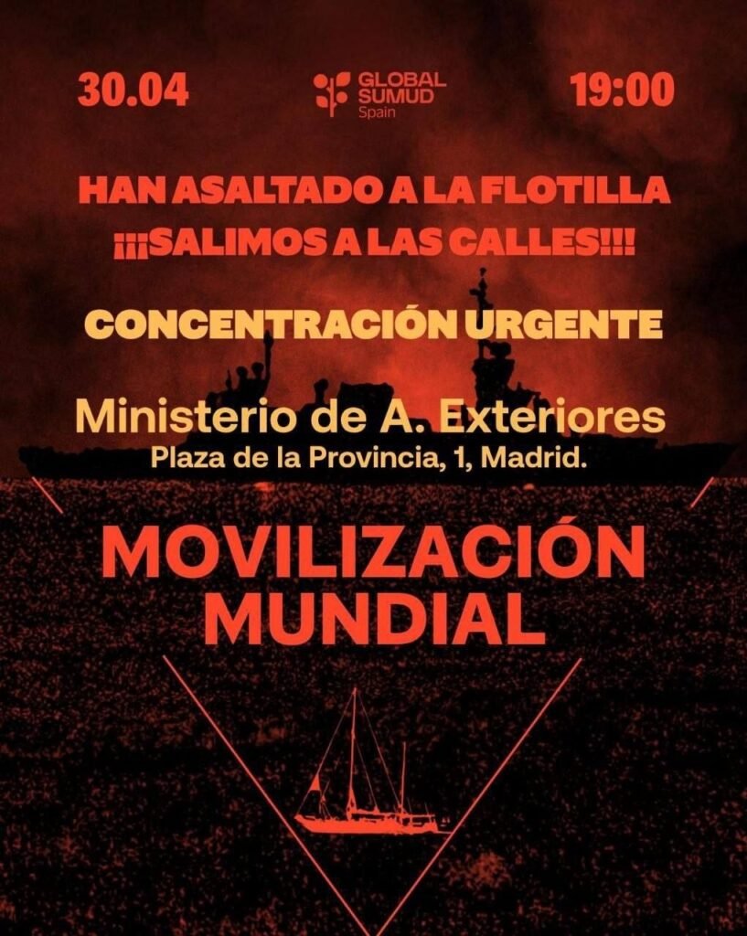 Movilización urgente por el asalto israelí a la Global Sumud Flotilla rumbo a Gaza.