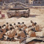 Obra de Iman Shehaby perteneciente a la exposición titulada “' _' * * Gaza – Sin palabras – Vea la exposición”, basada en una fotografía de dominio público, en la 61.ª Bienal de Venecia, Italia. (Museo de Palestina, EE. UU.).