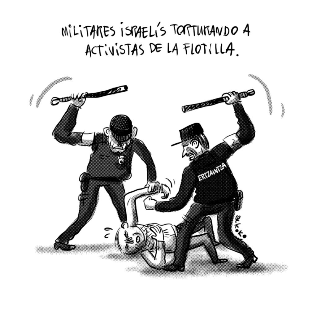 Recibimiento de la ertzaintza a los voluntarios de la flotilla.