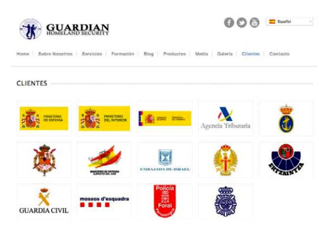 Guardian Defense & Homeland Securies mostraba estos clientes en su web.