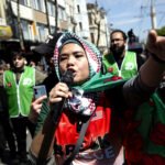 Manifestación por la Flotilla en Estambul, Turquía.