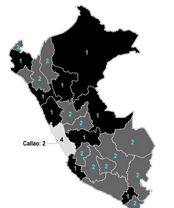 Mapa del orden de ubicación del voto blanco y viciado, sobre 36 opciones, en las elecciones generales peruanas de 2026.