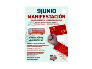 Bus para asistir a la manifestación en Murcia el 9 de junio con motivo del Día de la Región.