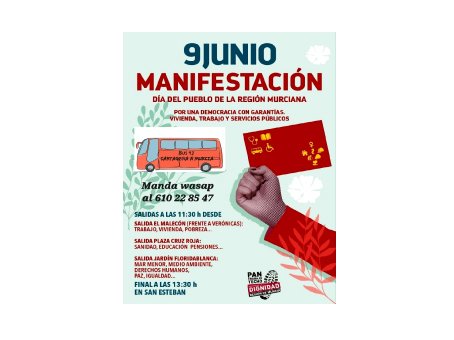 Bus para asistir a la manifestación en Murcia el 9 de junio con motivo del Día de la Región