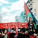 Trabajadores de la ex GKN en una manifestación de apoyo a Palestina en Florencia.