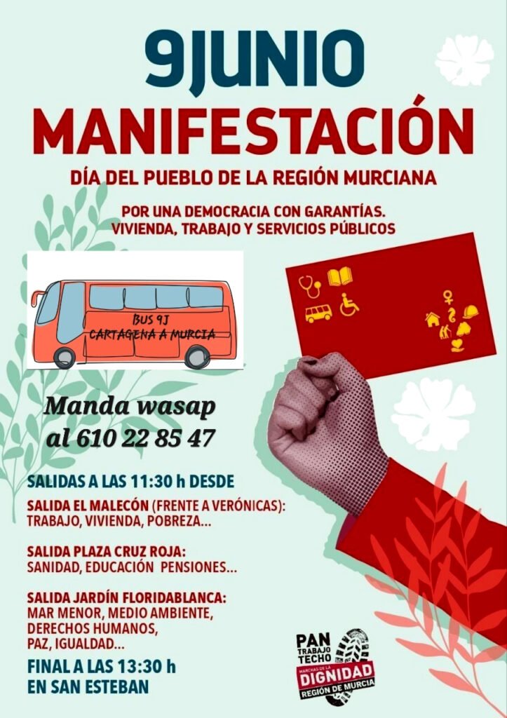 Bus para asistir a la manifestación en Murcia el 9 de junio con motivo del Día de la Región.