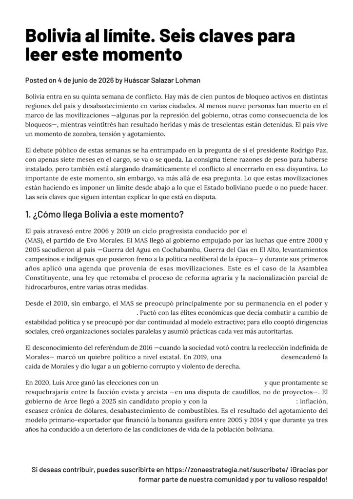 Bolivia al límite. Seis claves para leer este momento.