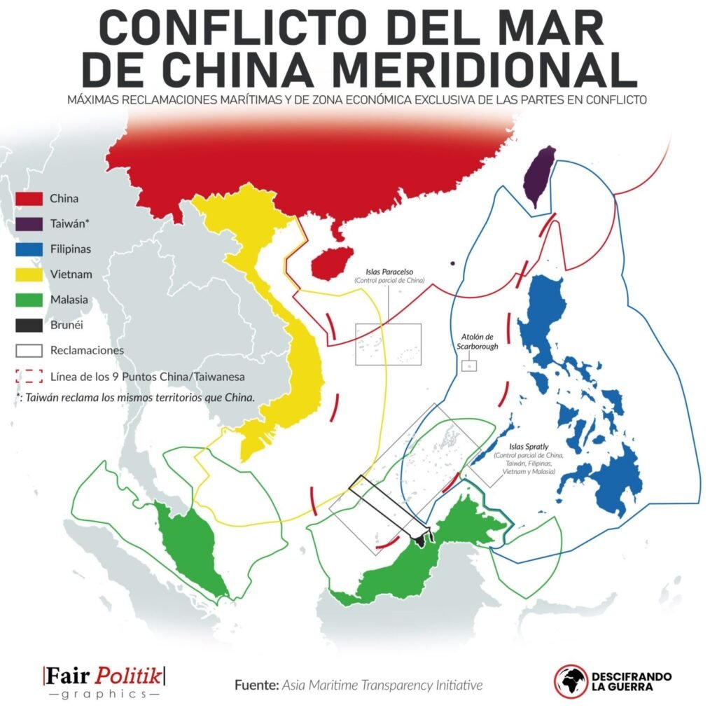Disputas territoriales y marítimas de los países involucrados en el conflicto del mar de China Meridional, también conocido como mar del Sur de China.