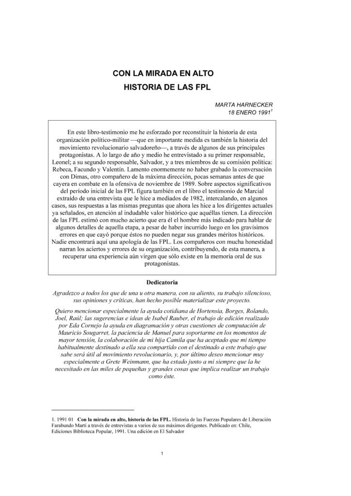 Con la mirada en alto. Historia de las FPL. Por Marta Harnecker.