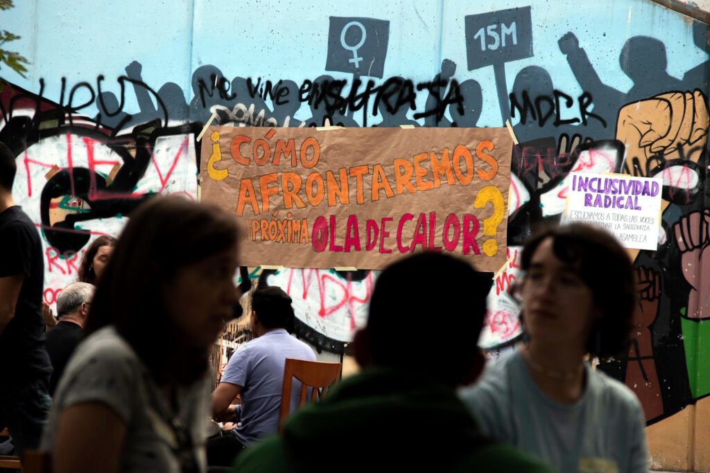Protesta en Madrid en el año 2021 en demanda de lugares para protegerse del calor.