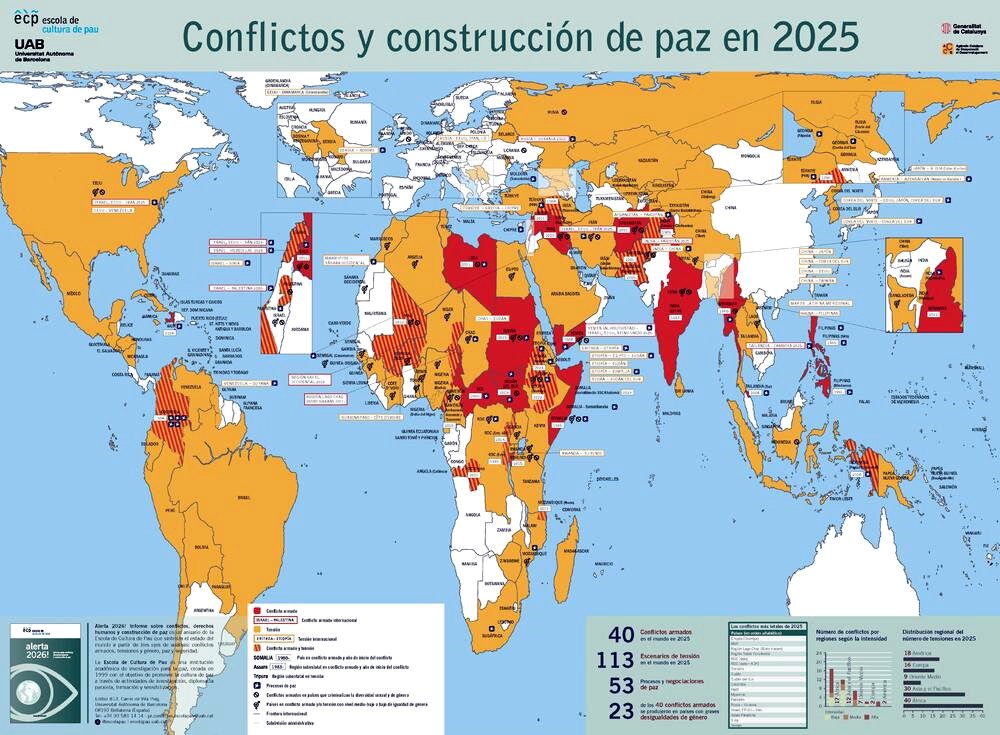 Mapa sobre los conflictos de 2025.