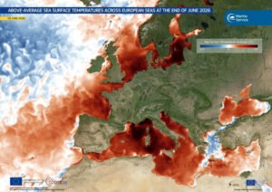 Media de la temperatura de la superficie del mar en los mares europeos el 29 de junio.