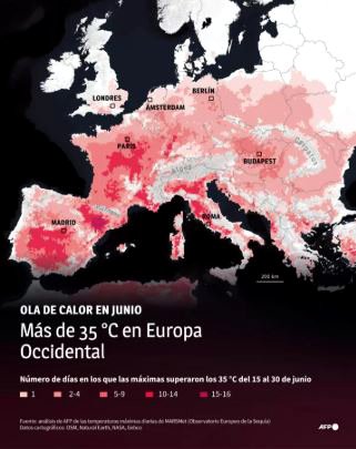 Ola de calor de junio en Europa Occidental con temperaturas de más de 35 °C.