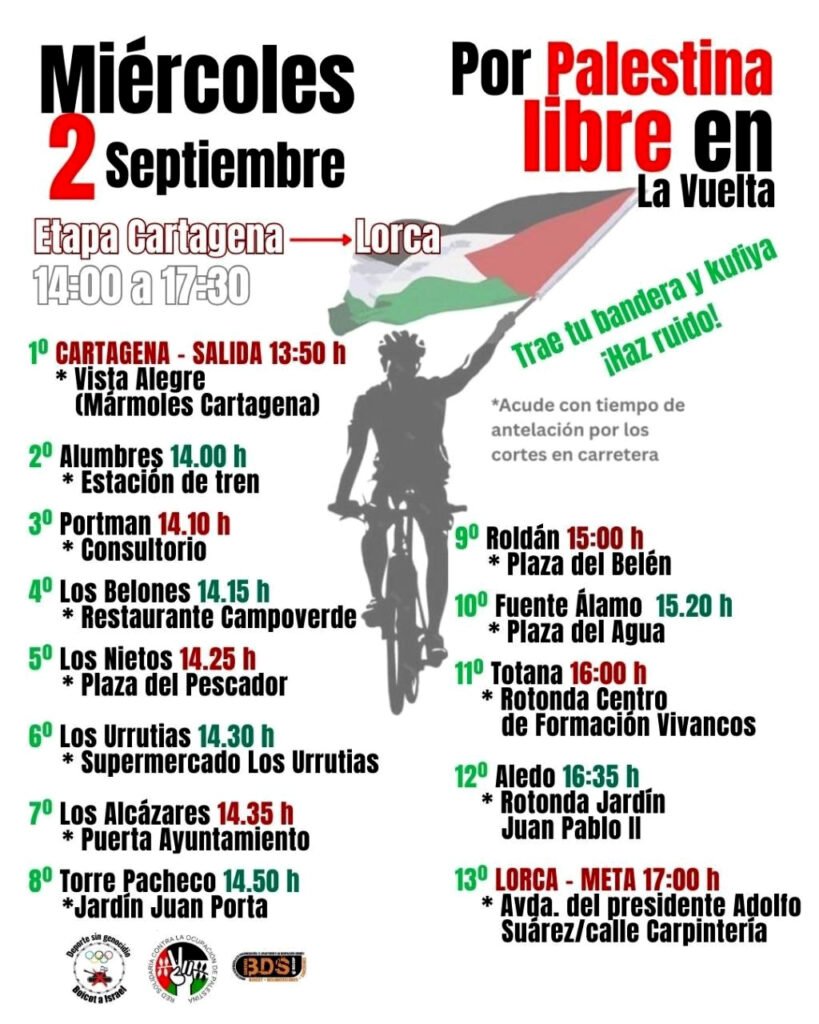 Por Palestina libre en La Vuelta. Etapa Cartagena-Lorca.