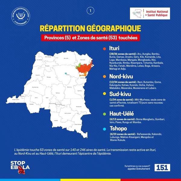 Situación geográfica del brote de ébola en la República Democrática del Congo.