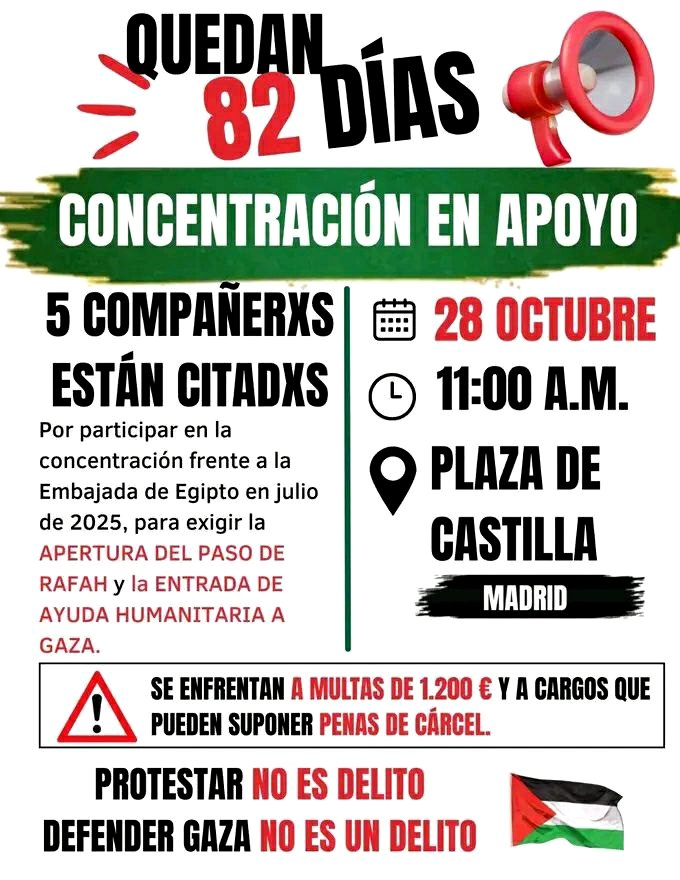 Concentración en apoyo a cinco compañerxs a juicio por defender Gaza.
