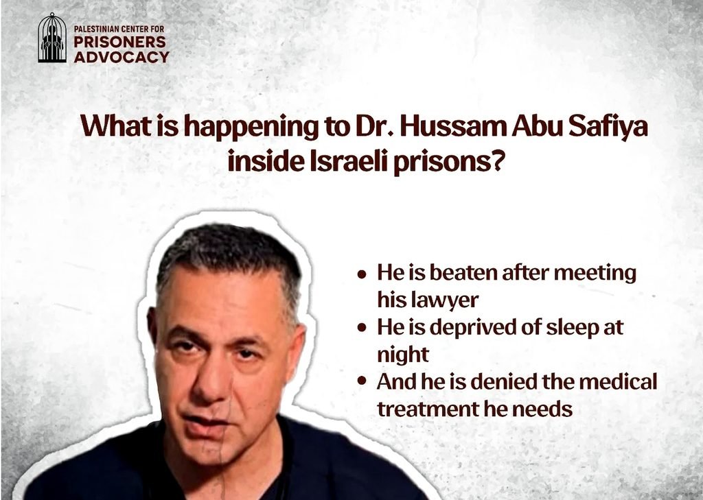 El Centro Palestino para la Defensa de los Prisioneros condena los continuos ataques israelíes contra el médico detenido Dr. Hussam Abu Safiya.