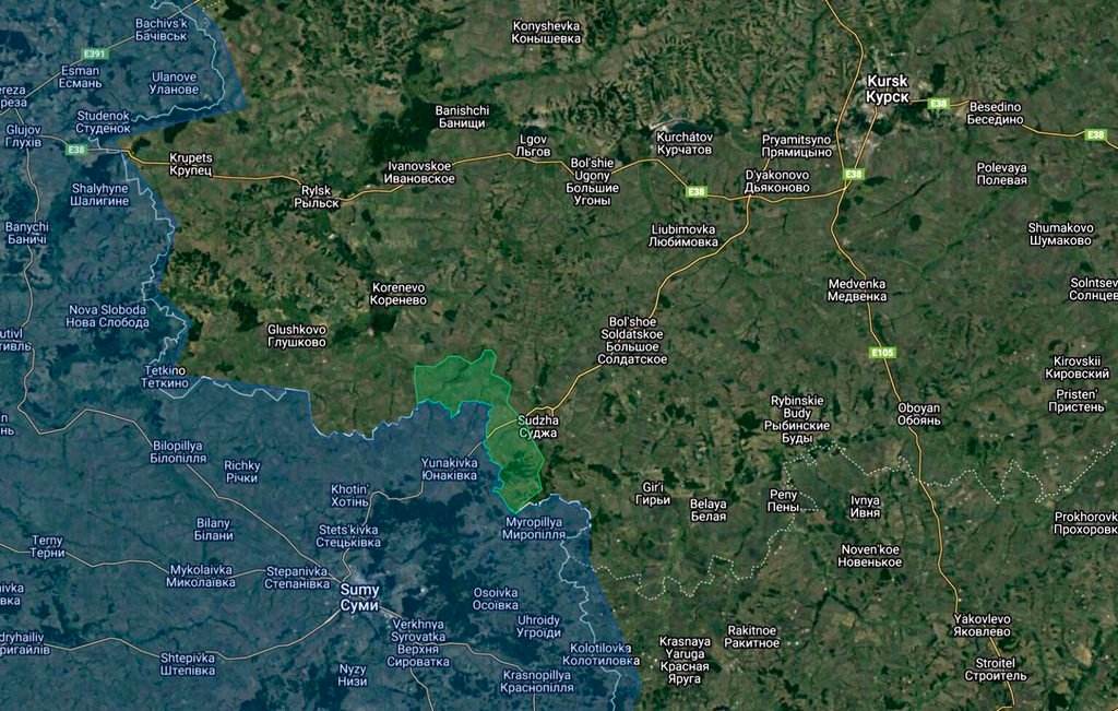 En verde, los avances ucranianos tras llevar a cabo la incursión en Kursk, Rusia, a día 8 de agosto de 2024.