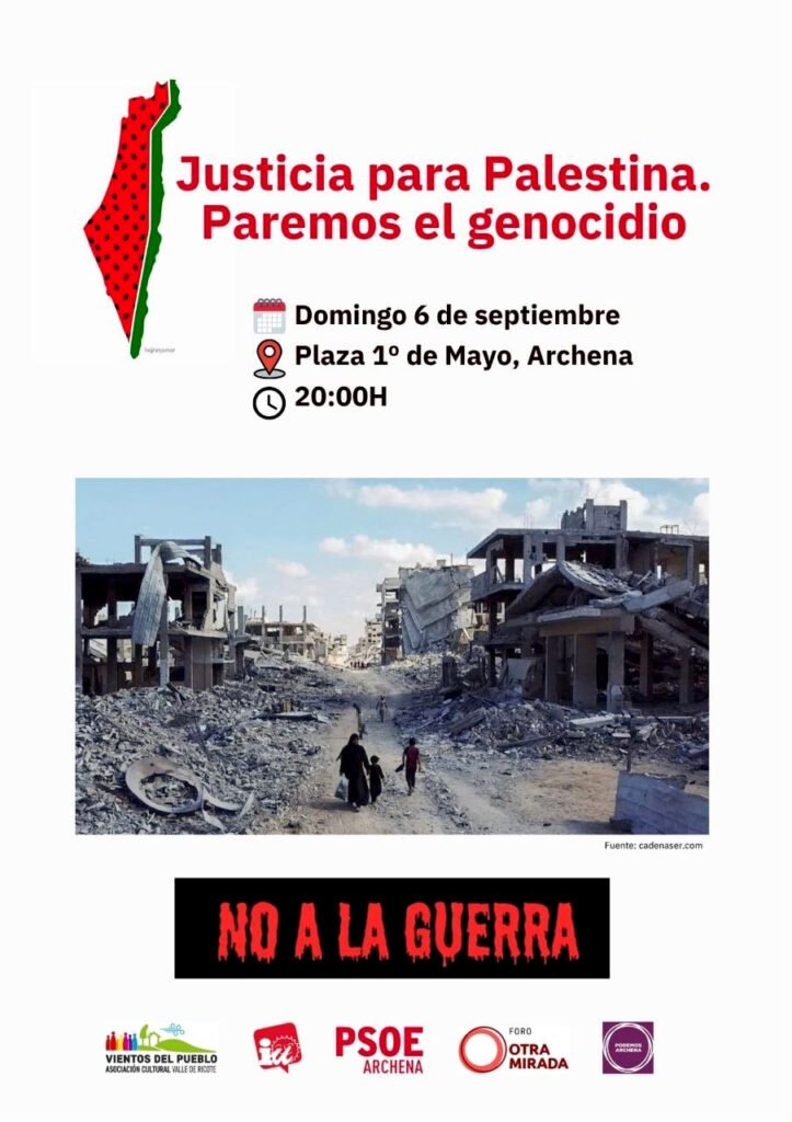 Justicia para Palestina. Paremos el genocidio. No a la Guerra. Concentración en Archena.