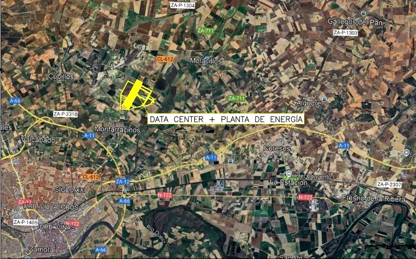 Planta de tratamiento de datos de Monfarracinos, dibujada en el plano.