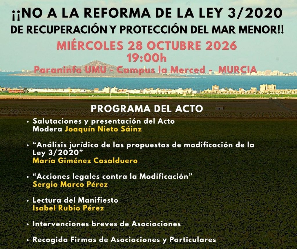 Programa del acto en Murcia en defensa del Mar Menor.