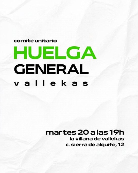 Comité unitario para la Huelga General en Vallecas.