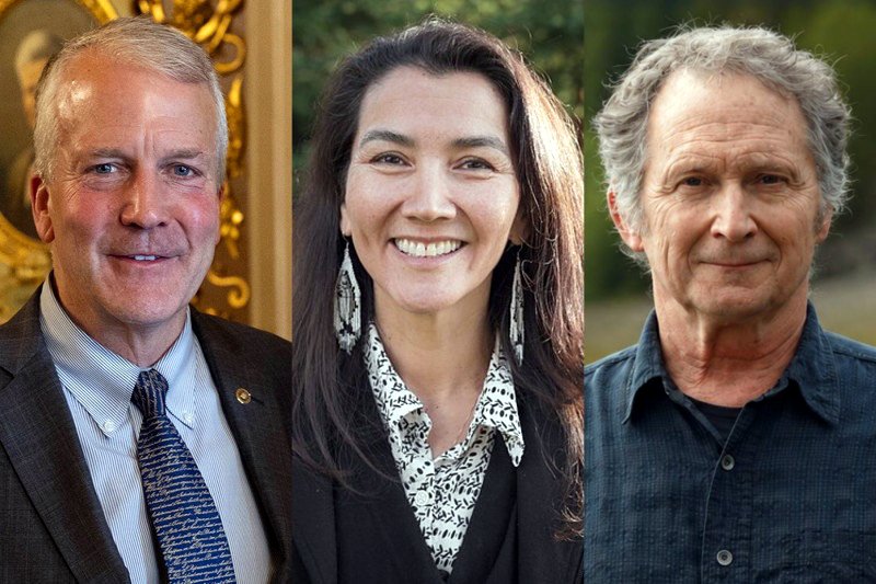 Los candidatos al Senado por Alaska Daniel Scott Sullivan, Mary Peltola y Daniel J. Sullivan Jr. 